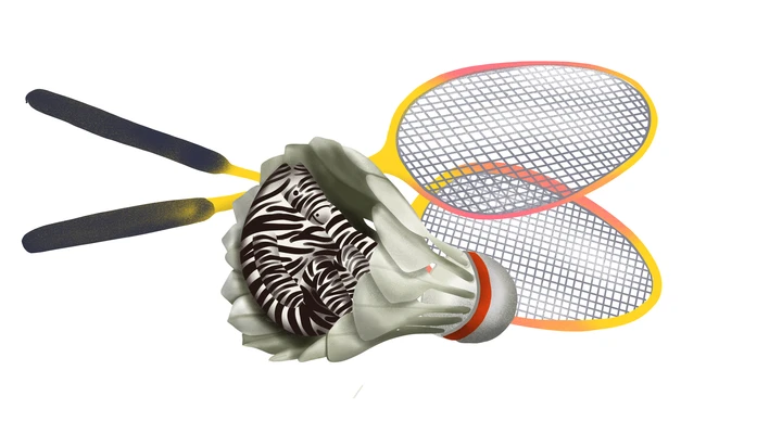 Eine Illustration eines Federball-Sets, in dem sich ein Zebra versteckt
