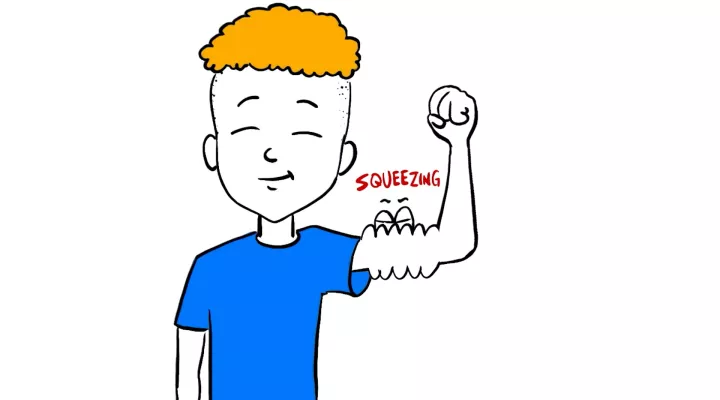 Zeichnung eines kleinen Jungen mit Duchenne Muskeldystrophie