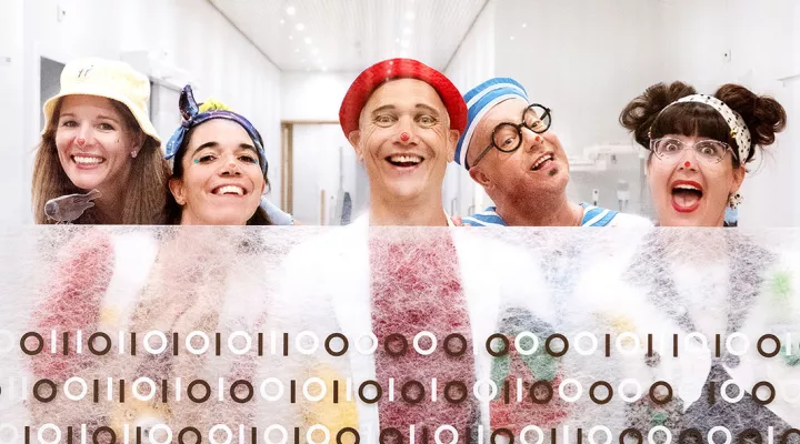 Spitalclowns drinnen: Giga, Knopf, Chachacha, Lumi, DaDa