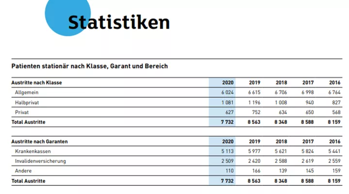 Ausschnitt einer Statistik aus dem Jahresbericht