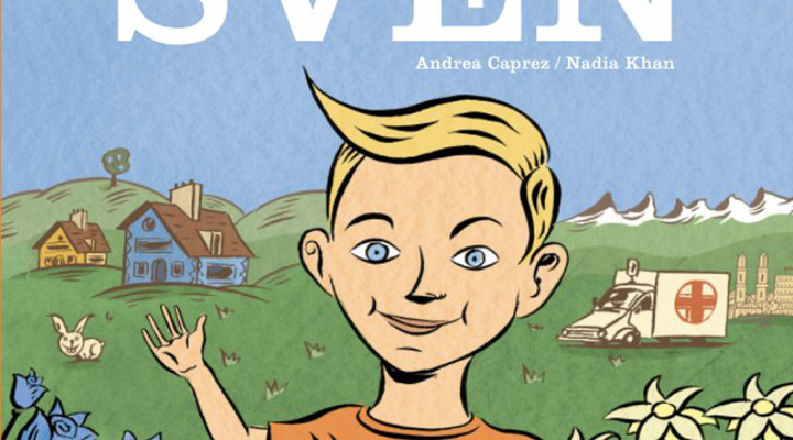 Ein gezeichneter Junge mit blonden Haaren, darüber steht Sven.