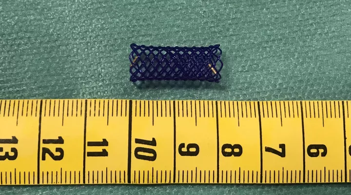 Ein Stent vor einem Metermass.