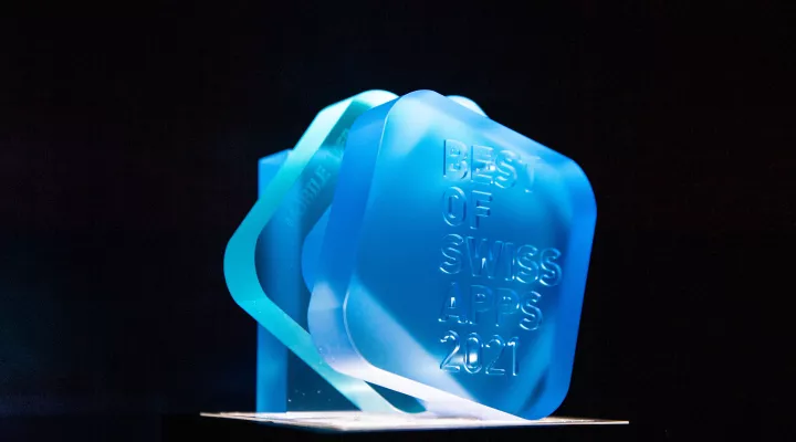 Das blaue Logo der Best of Swiss Apps 2021.