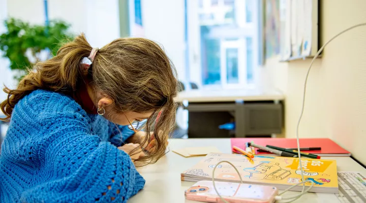 Therischule, Psychosomatische Therapiestation, Schülerin schreibt am Tisch