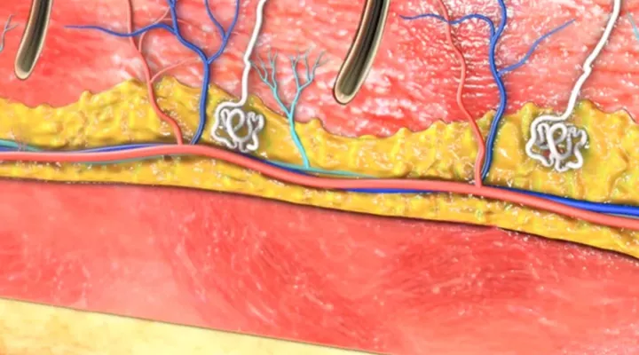 Ein Querschnitt der Hautschichten.