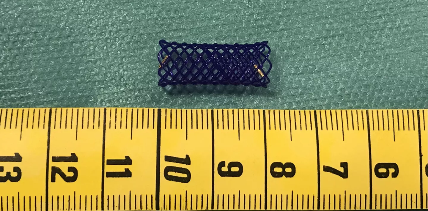 Ein Stent vor einem Metermass.