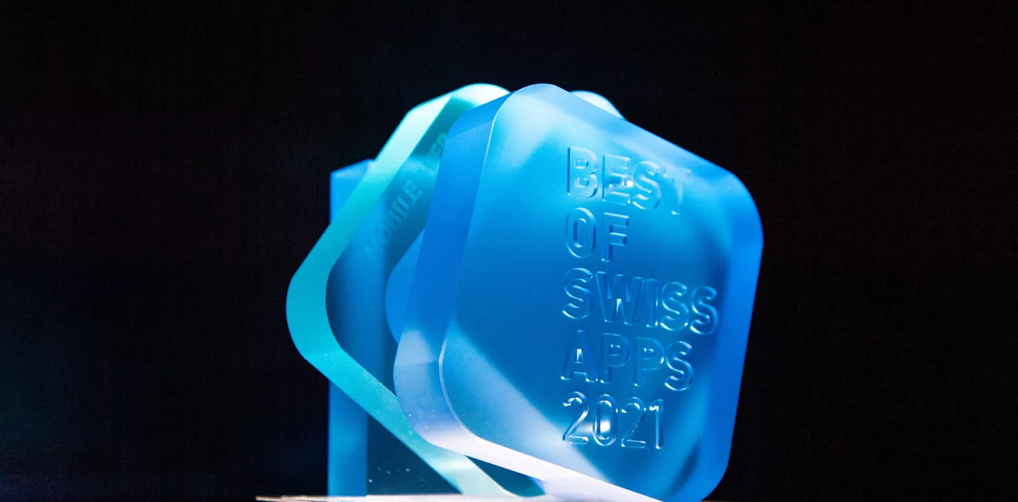 Das blaue Logo der Best of Swiss Apps 2021.