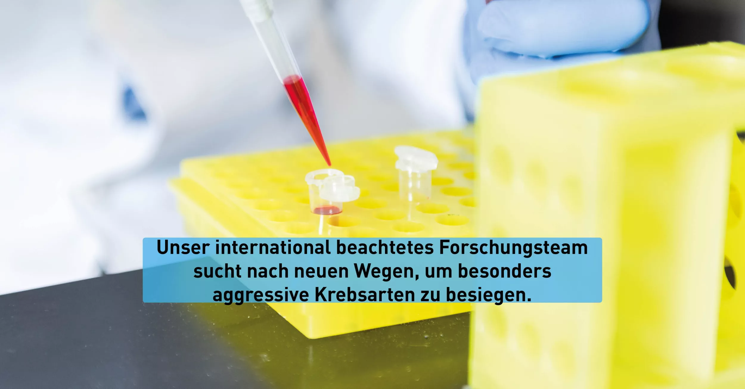 Jemand tropft eine rote Flüssigkeit in ein Reagenzglas.