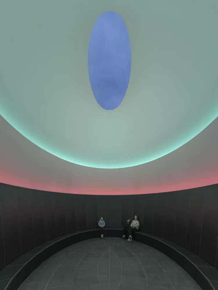 Der «Skyspace Sustenance» ist ein Raum in Form eines elliptischen Zylinders, der bei trockenem Wetter über eine ovale Öffnung in der Decke die Sicht auf den Himmel freigibt.