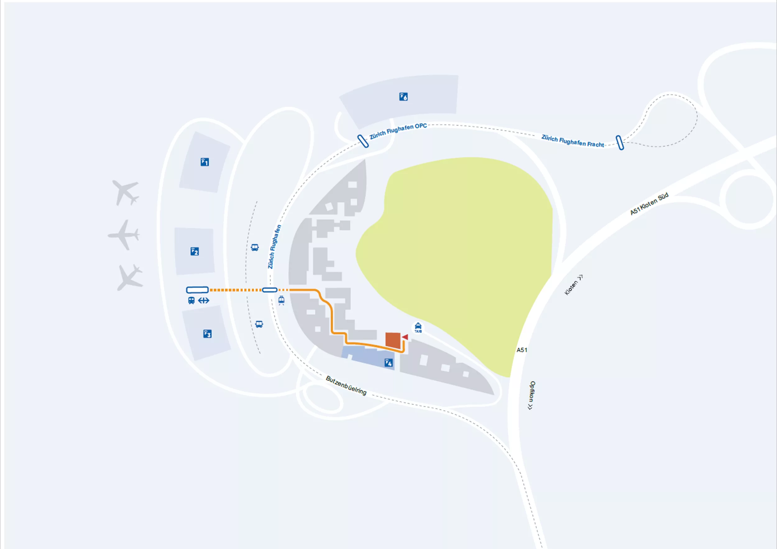 Gezeichneter Plan des Standorts der Kinderpermanence Circle am Flughafen Zürich.