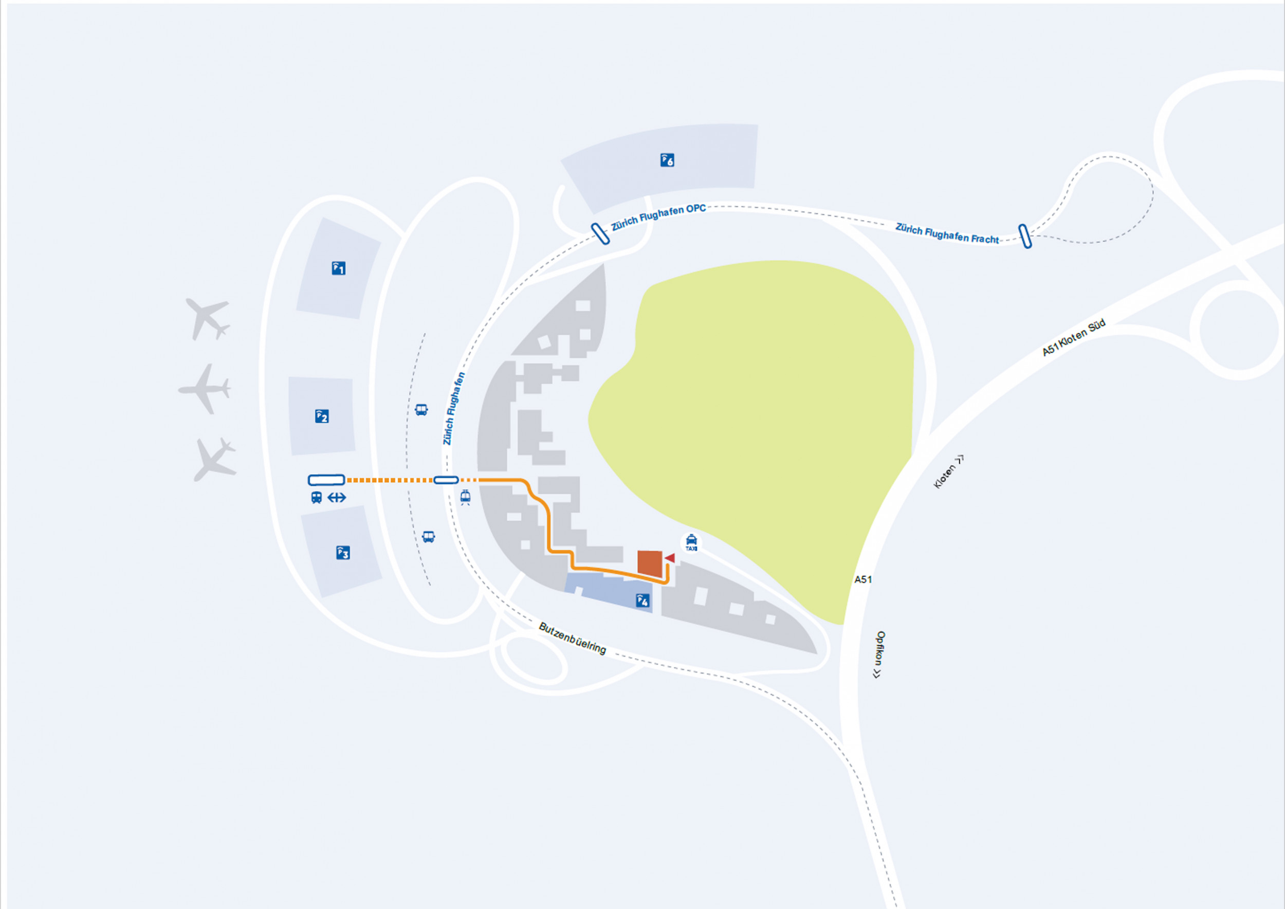 Gezeichneter Plan des Standorts der Kinderpermanence Circle am Flughafen Zürich.