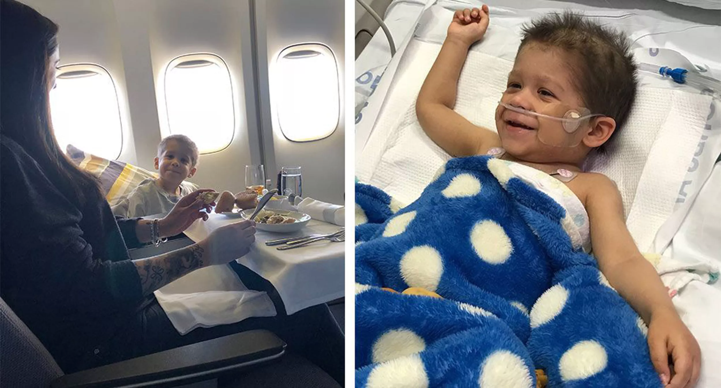 Patient im Flugzeug mit Mutter 
