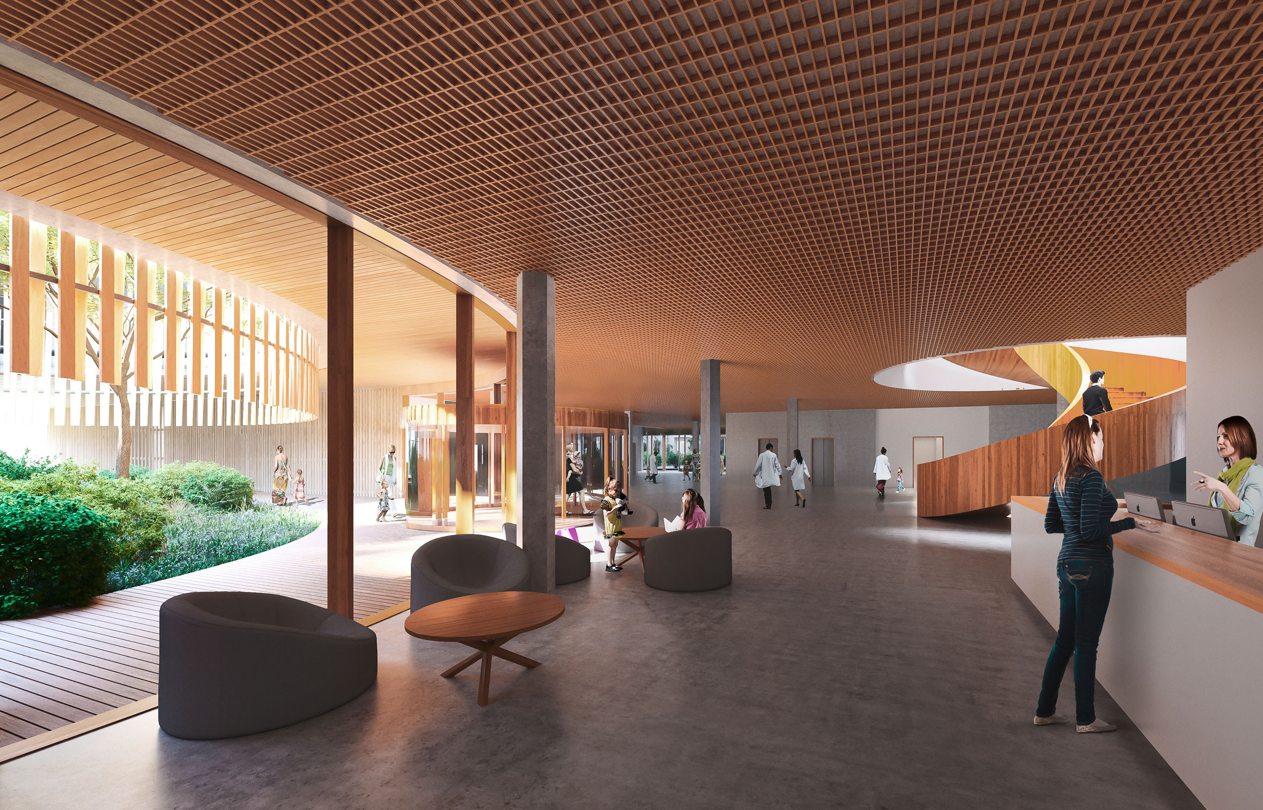 Neubau Akutspital Visualisierung Foyer und Anmeldung