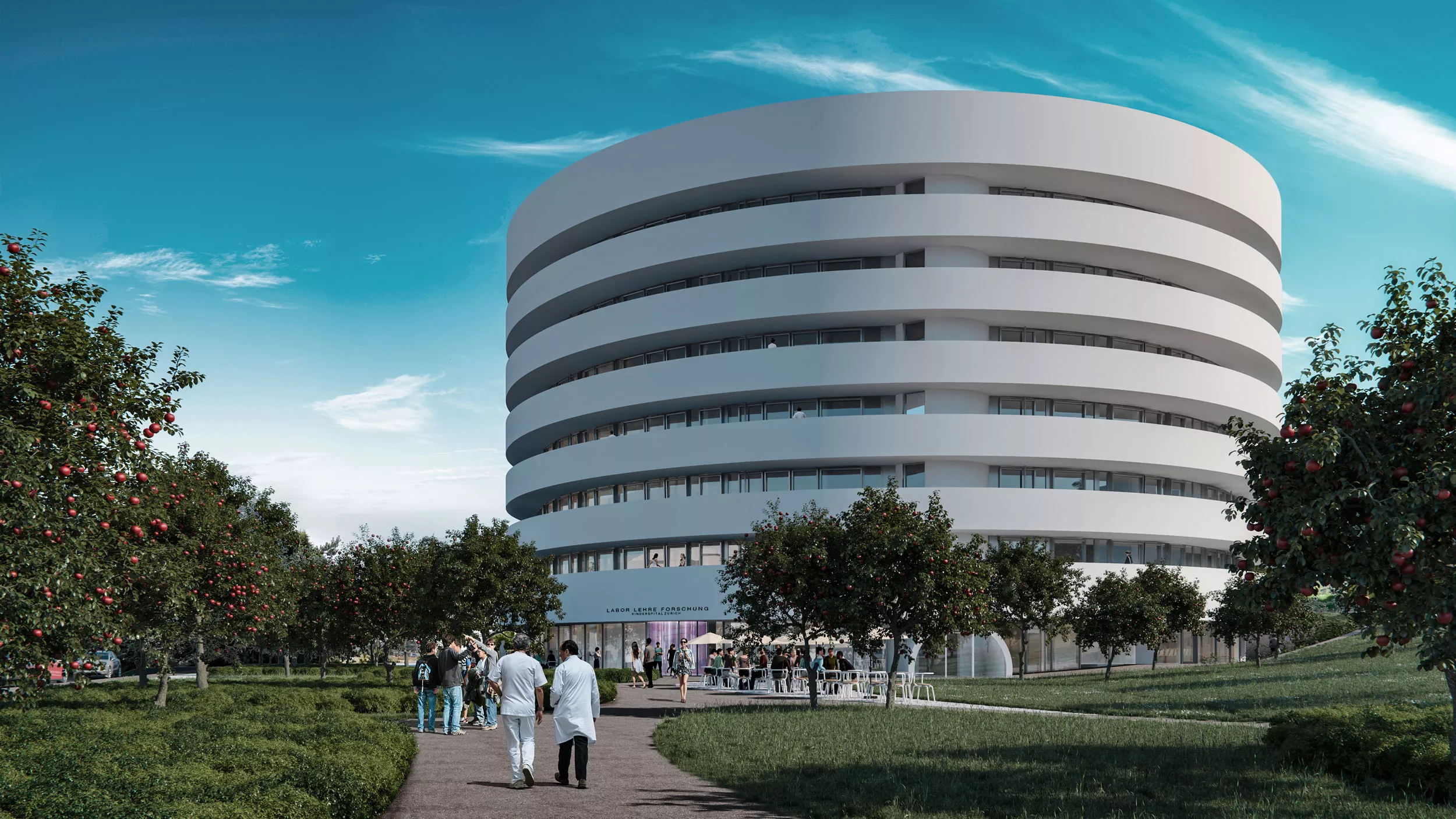 Neubau Visualisierung Gebäude Labor, Lehre und Forschung (LLF) Aussenansicht bei Tag