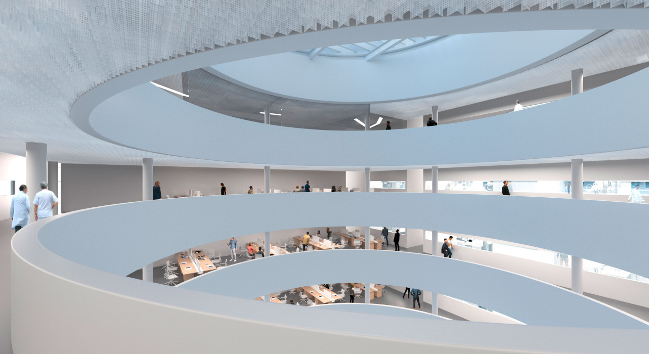 Neubau Visualisierung Gebäude für Forschung und Lehre Atrium
