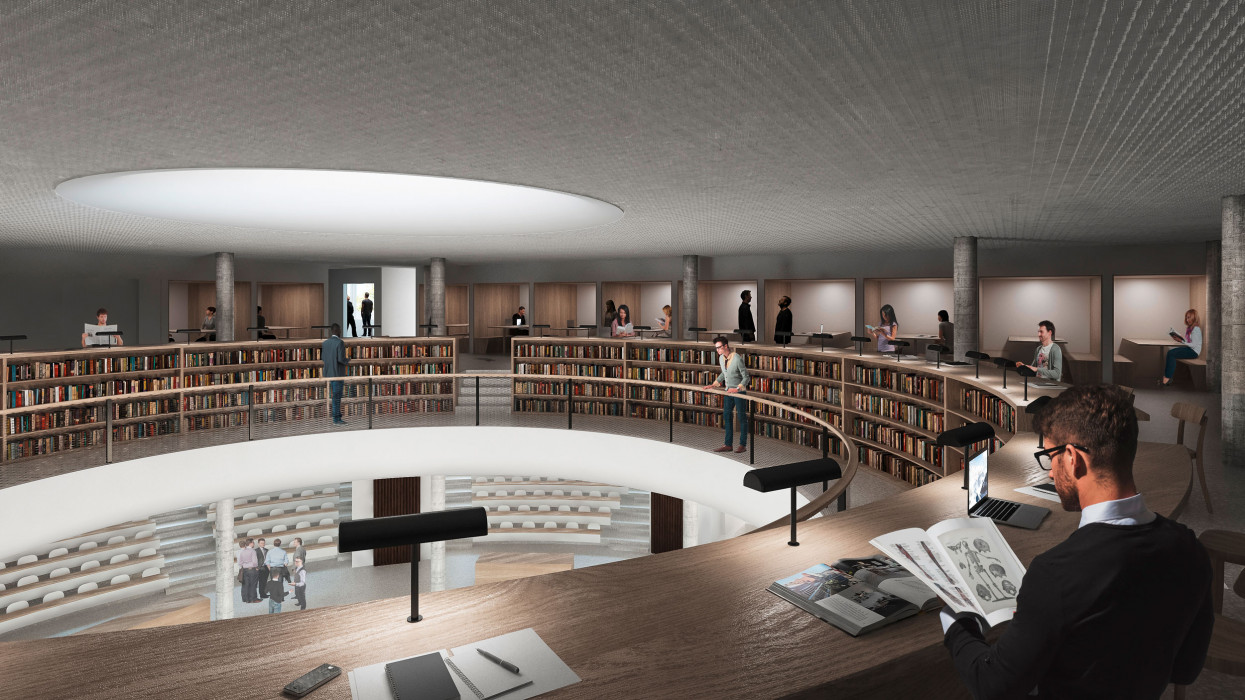 Neubau Visualisierung Gebäude für Forschung und Lehre Bibliothek